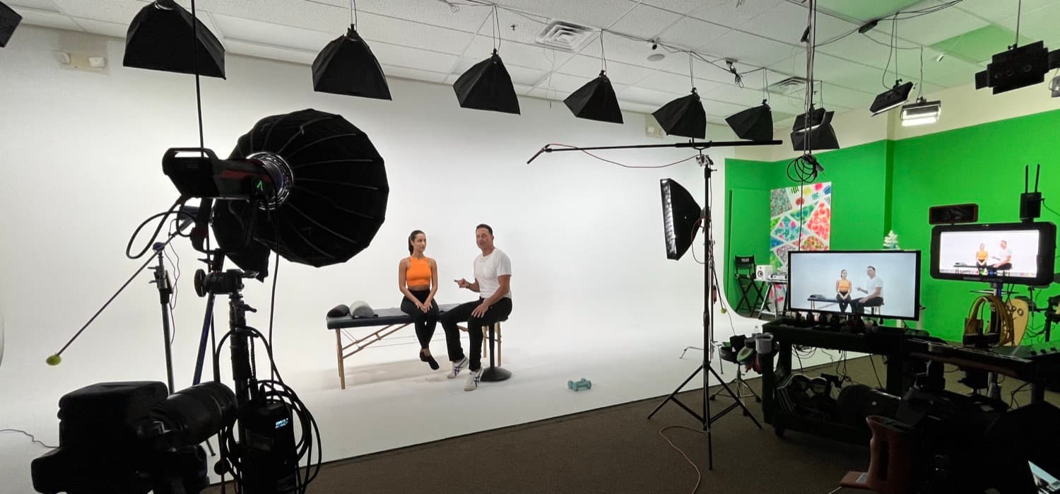 A two-person shoot on a white cyc